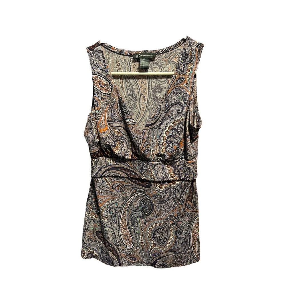 INC International Concepts Paisley Blouse - Gray, Orange, Black